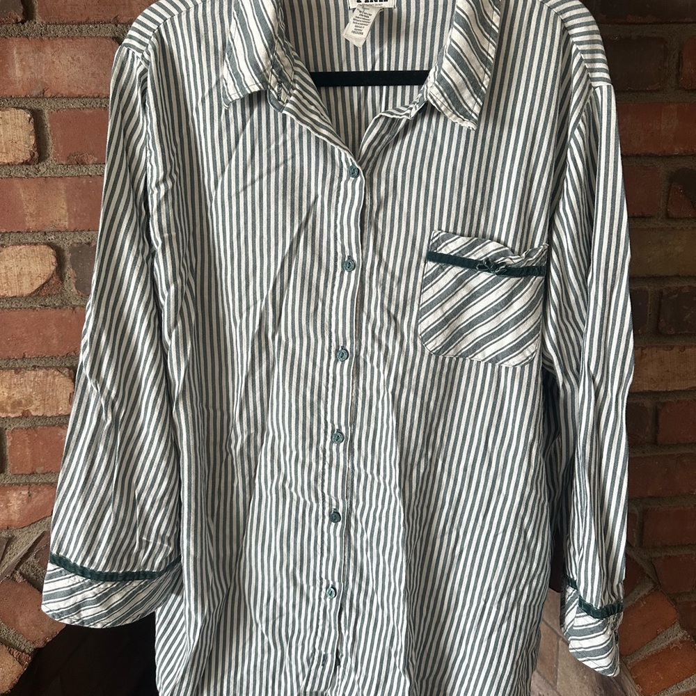 Pink Victoria Secret Stripped Green and White Womens Pajama Shirt